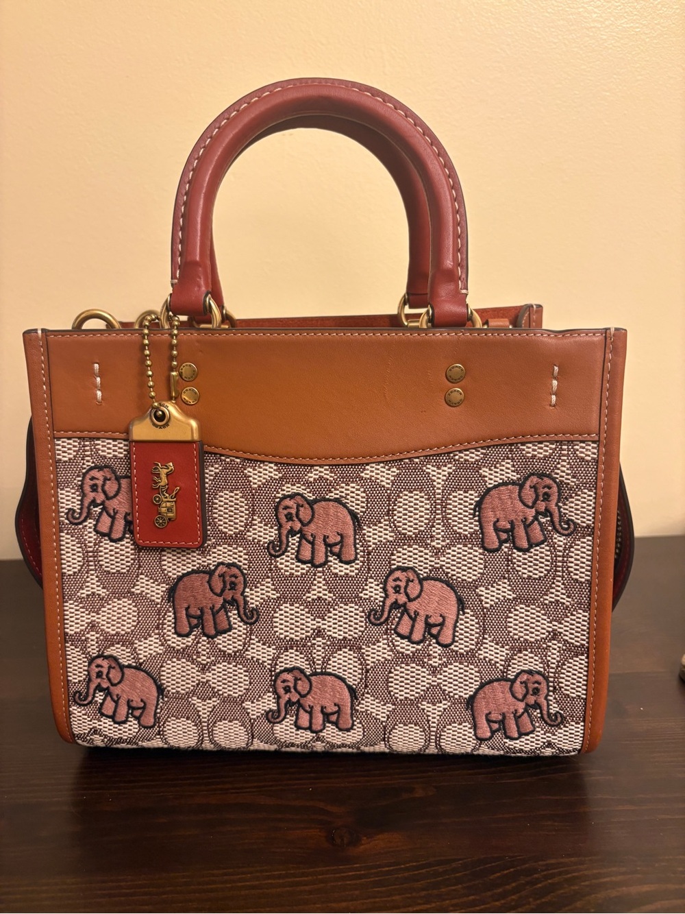 Rare Authentic NWT Coach Rogue 25 Textile Jacquard with Elephant Embroidery